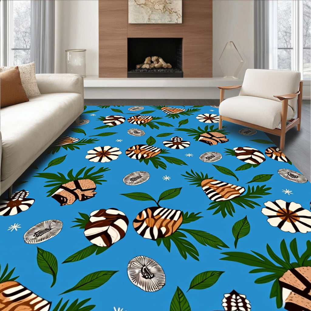 Tropical Zebra Print Botanical Arrangement Rug