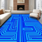 Deep Blue Geometric Maze Rug