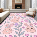 Pink Bunny Flower Garden Whimsy Rug