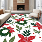 Red Green Poinsettia Leaf Wreath Rug