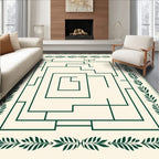 Cream and Emerald Maze Botanical Border Rug