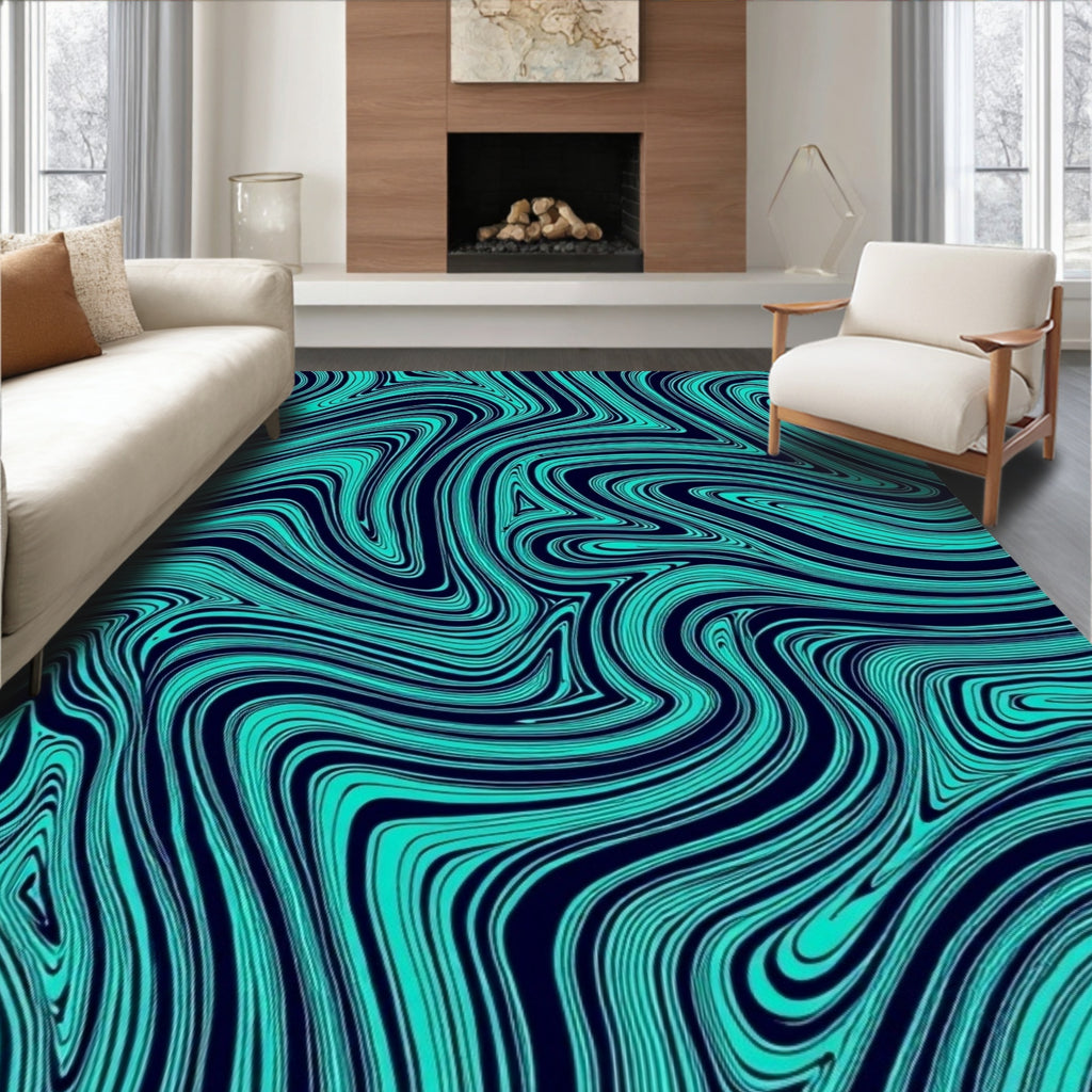Aqua Teal Swirl Marble Rug