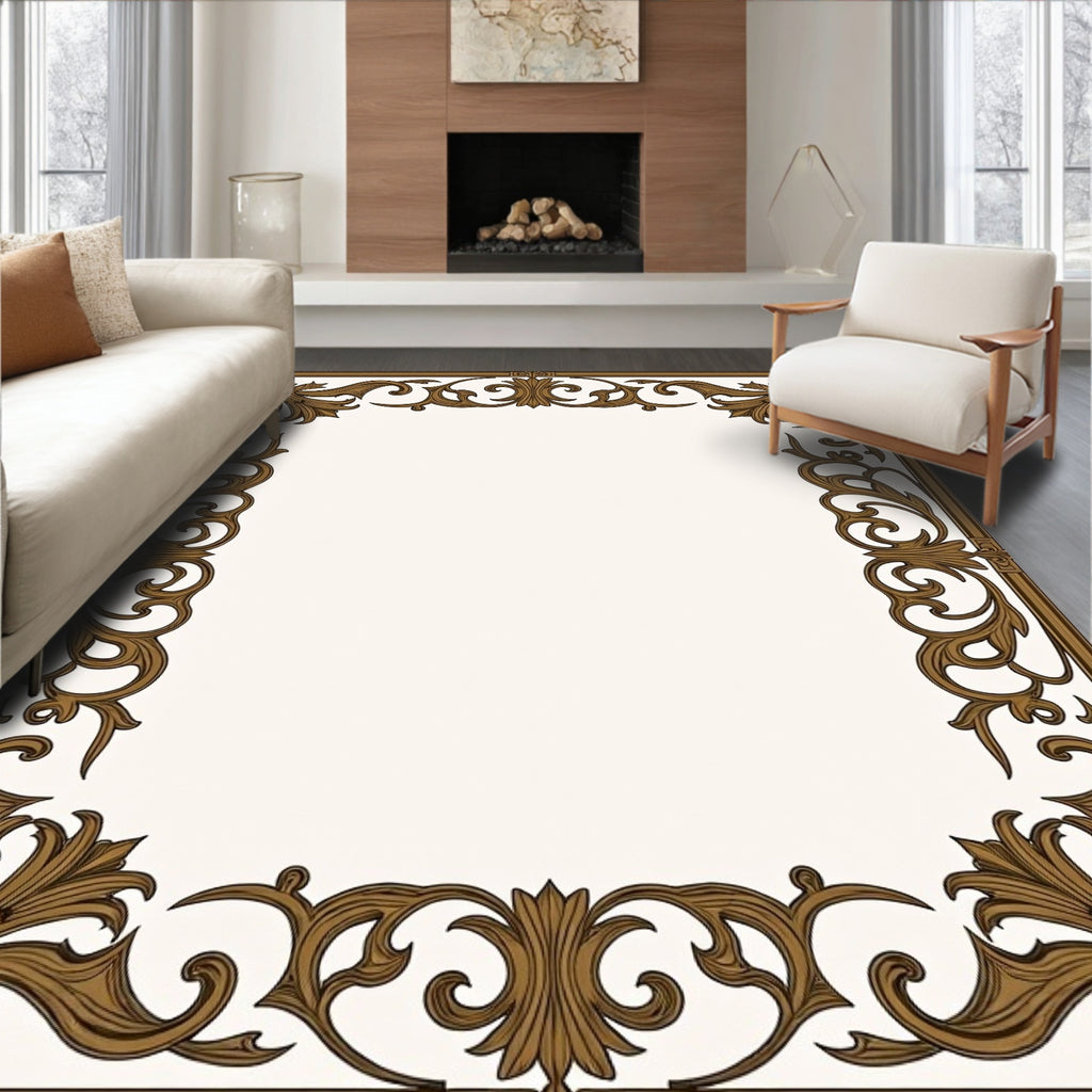 Antique Gold Baroque Scroll Border Rug