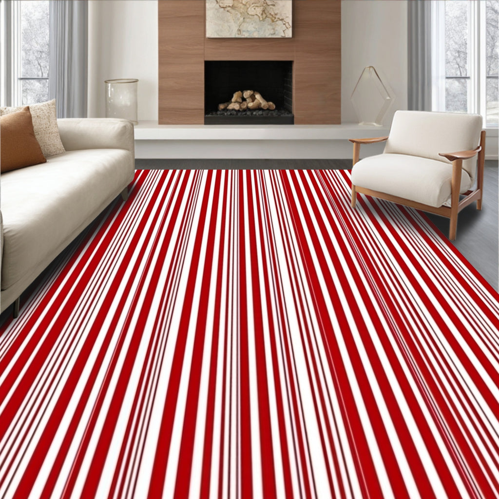 Bold Red White Varied Stripe Rug