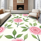 Pink Flower Garden With Green Leaves Rug