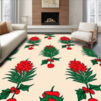 Festive Red Green Holly Berry Branch Rug