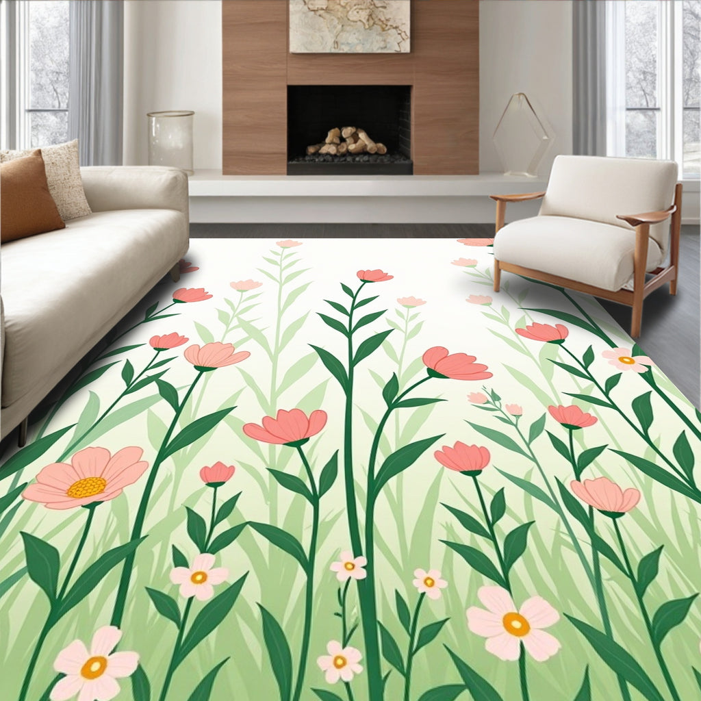 Coral Wildflower Garden Tall Grass Rug