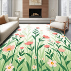 Coral Wildflower Garden Tall Grass Rug