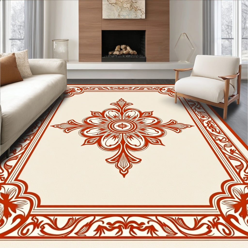 Classic Red Floral Medallion Border Rug