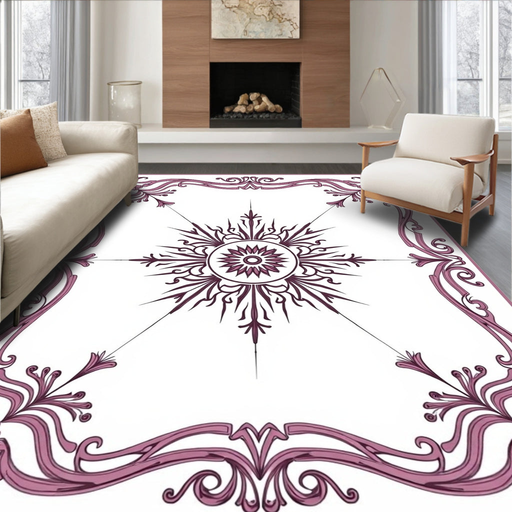 Mauve Art Nouveau Floral Sunburst Rug