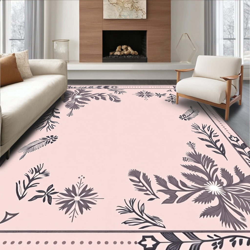 Pale Pink Gray Floral Border Medallion Rug