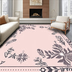 Pale Pink Gray Floral Border Medallion Rug