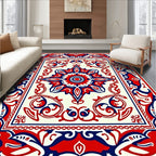Crimson Navy White Medallion Mandala Rug