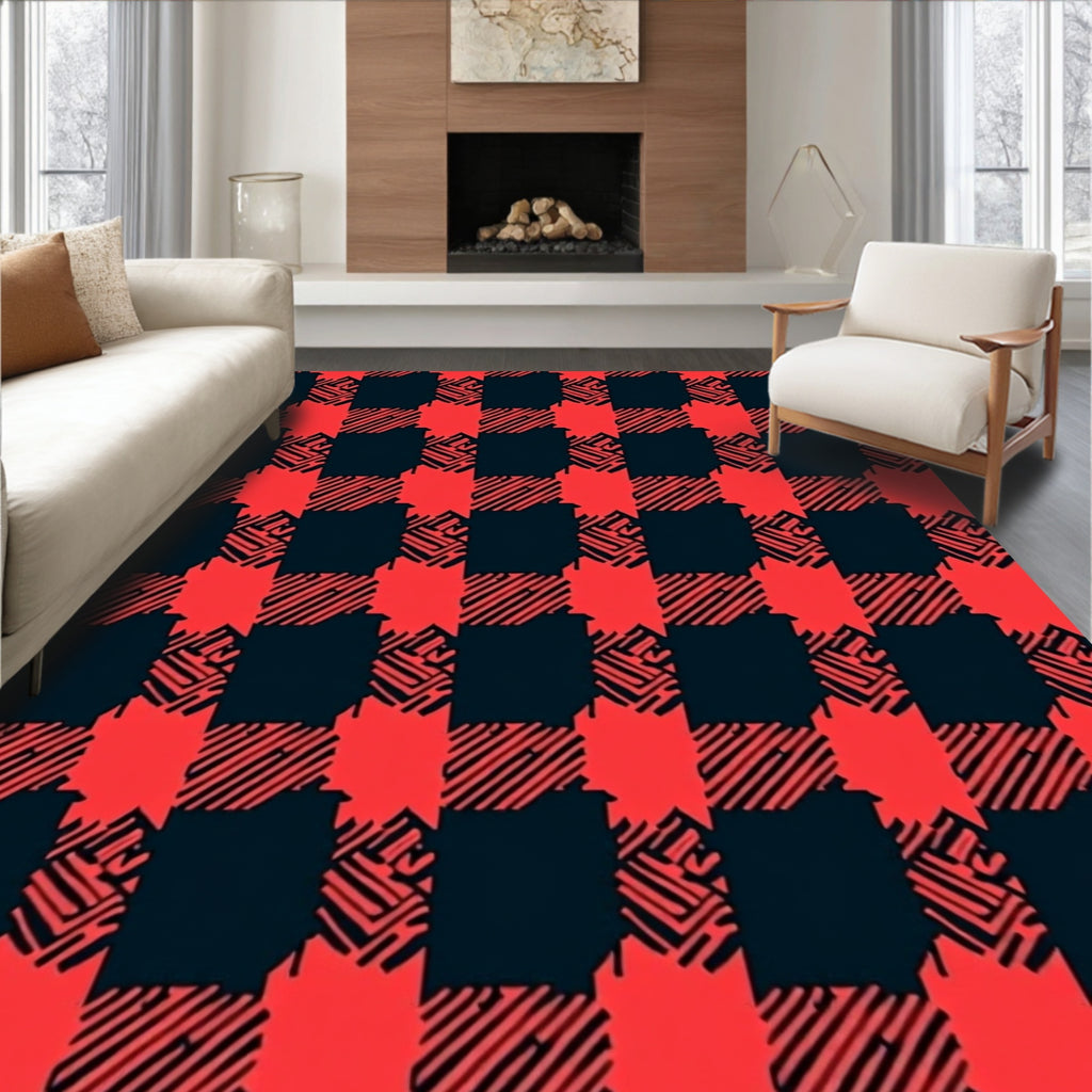 Bold Red Plaid Checkered Texture Rug