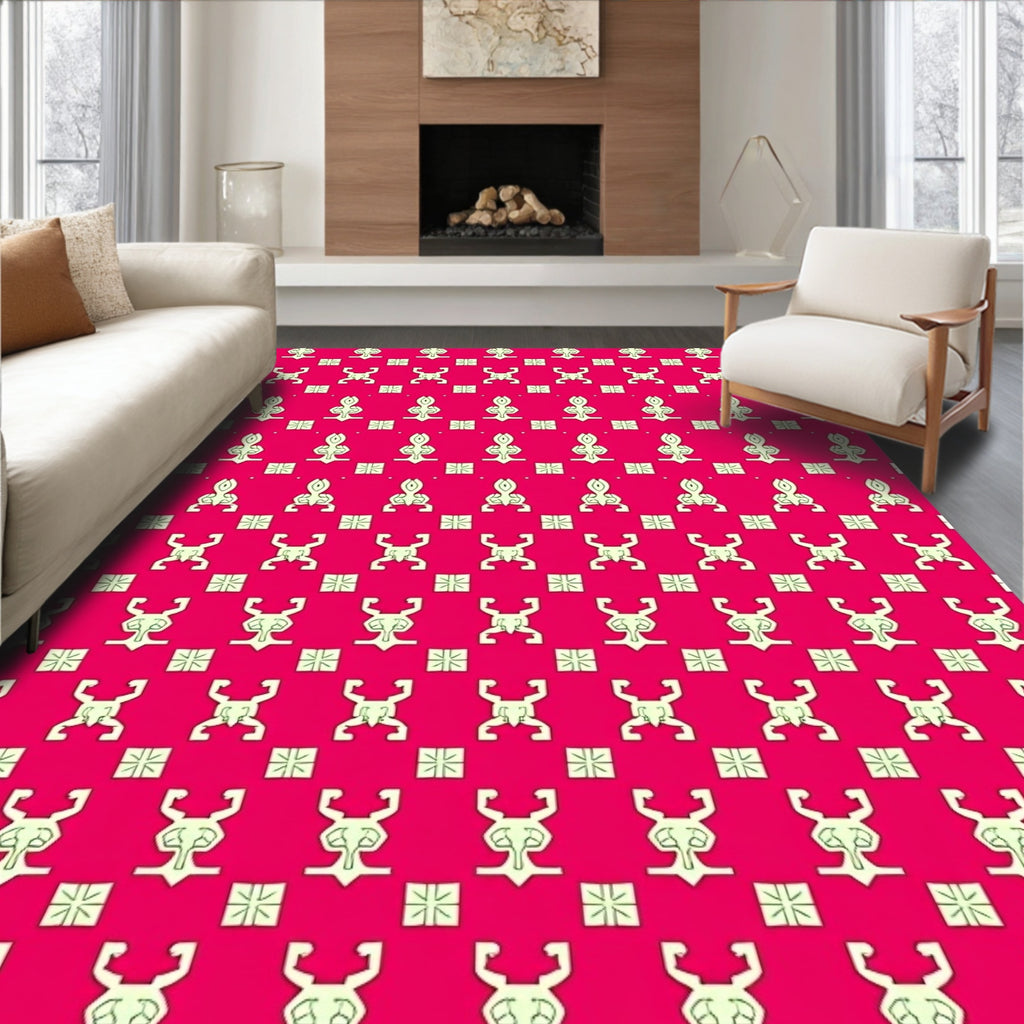 Crimson Figures and Squares Rug