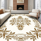 Ornate Brown Floral Botanical Framing Rug