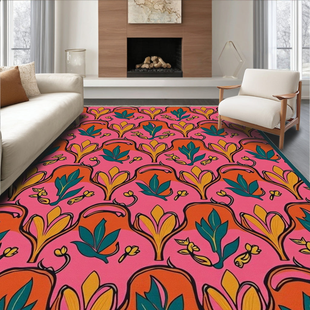 Vibrant Pink Bold Floral Arch Rug