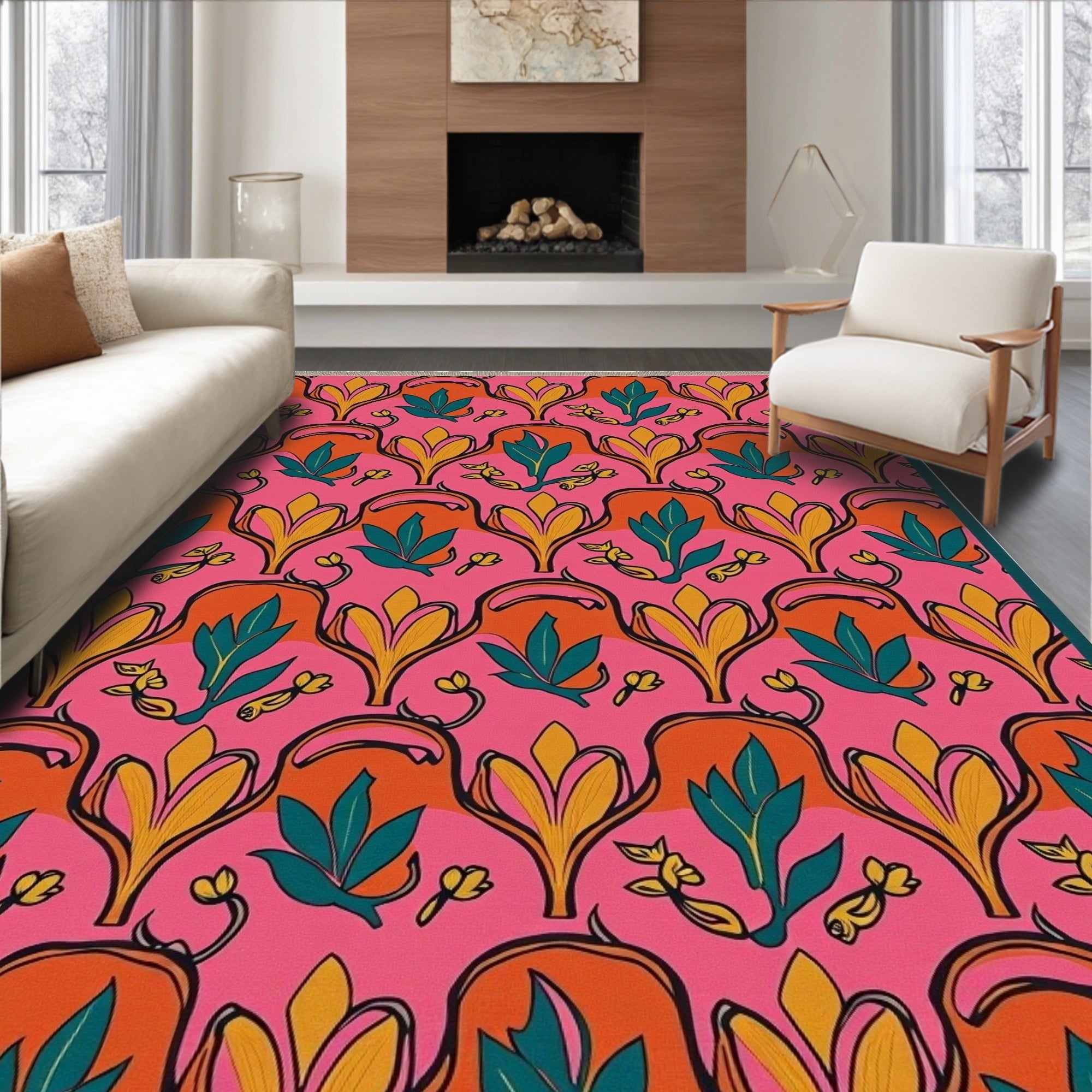 Vibrant Pink Bold Floral Arch Rug