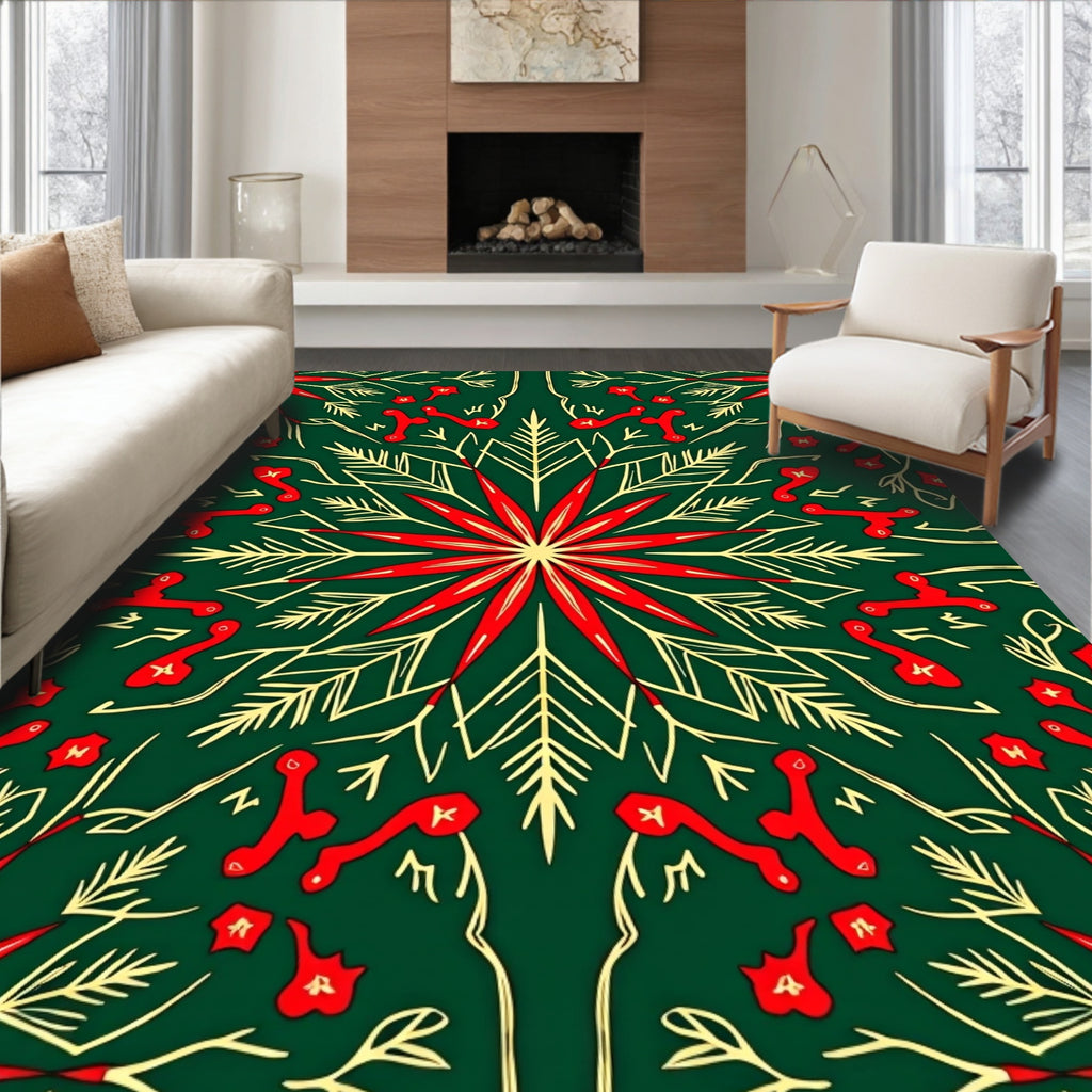 Emerald Red Gold Starburst Floral Rug
