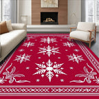 Crimson White Snowflake Winter Festival Rug