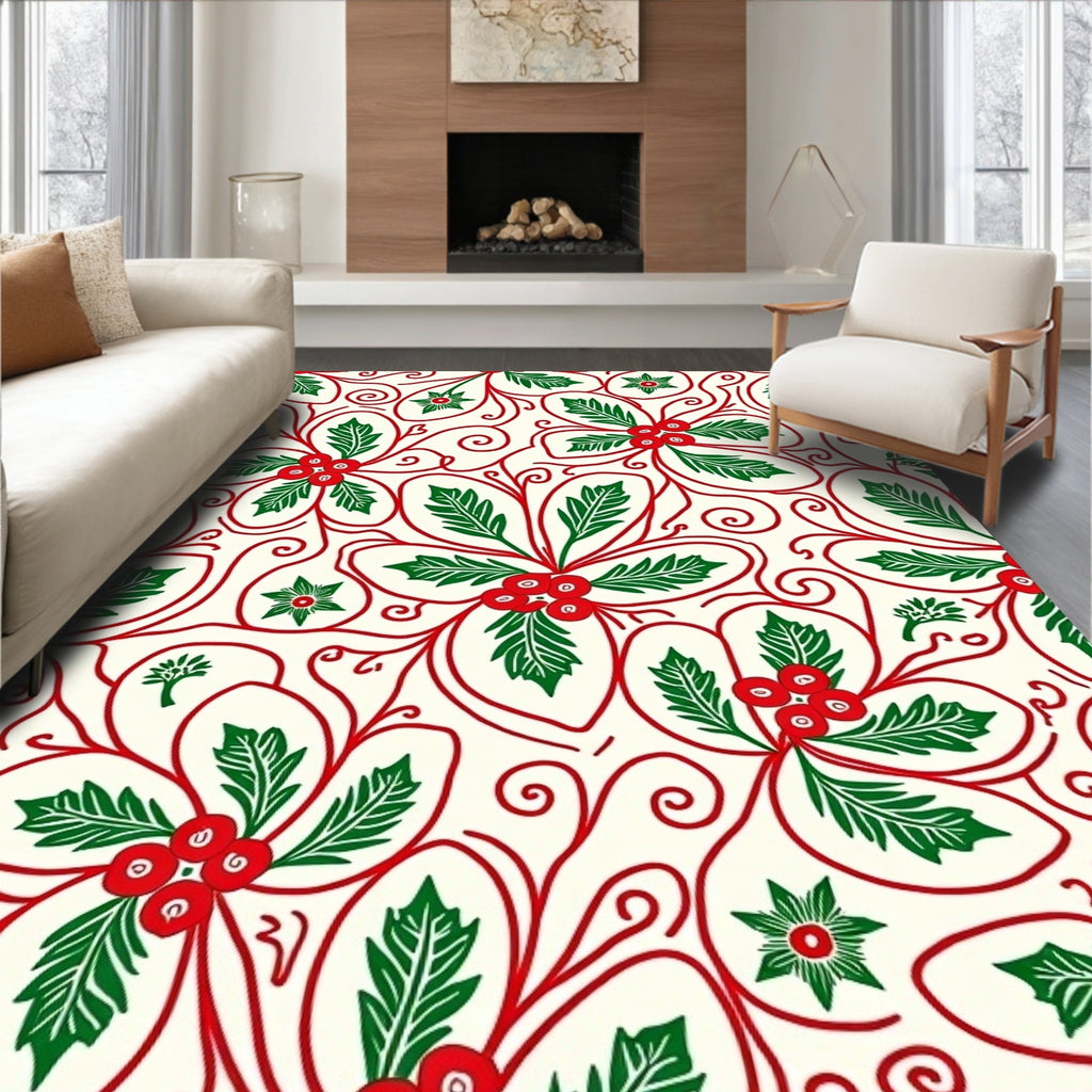 Holiday Holly Berry Swirl Rug