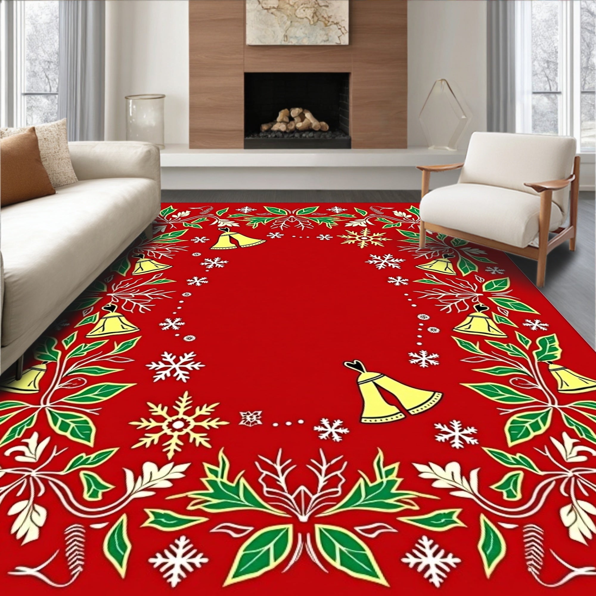 Red Festive Jingle Bell Garland Rug