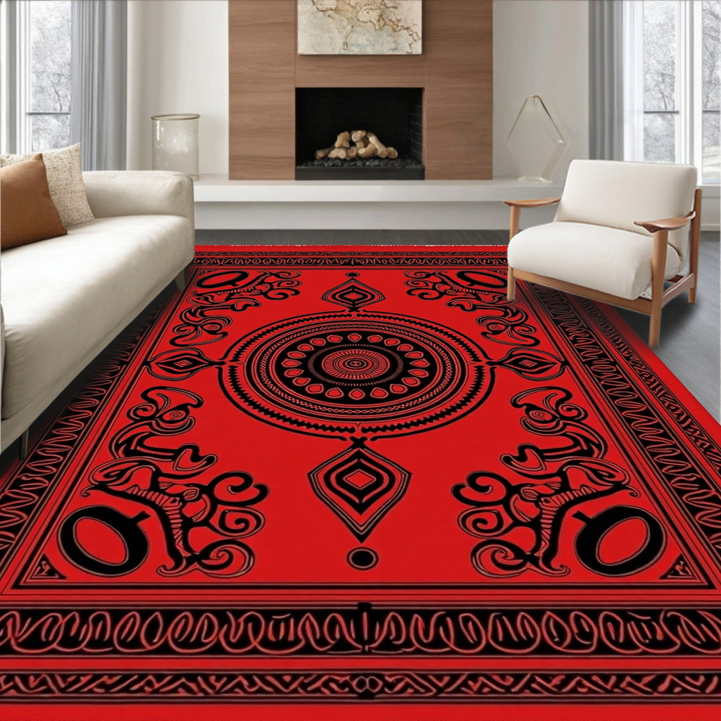 Bold Red Black Tribal Medallion Rug