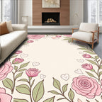 Sweet Pink Roses with Hearts Border Rug