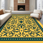 Deep Teal Floral Scrollwork Ornate Rug