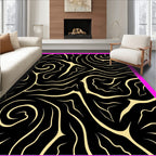 Abstract Black Gold Swirls Rug