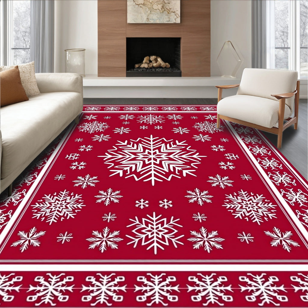 Vibrant Red White Snowflake Medallion Area Rug