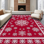 Vibrant Red White Snowflake Medallion Area Rug