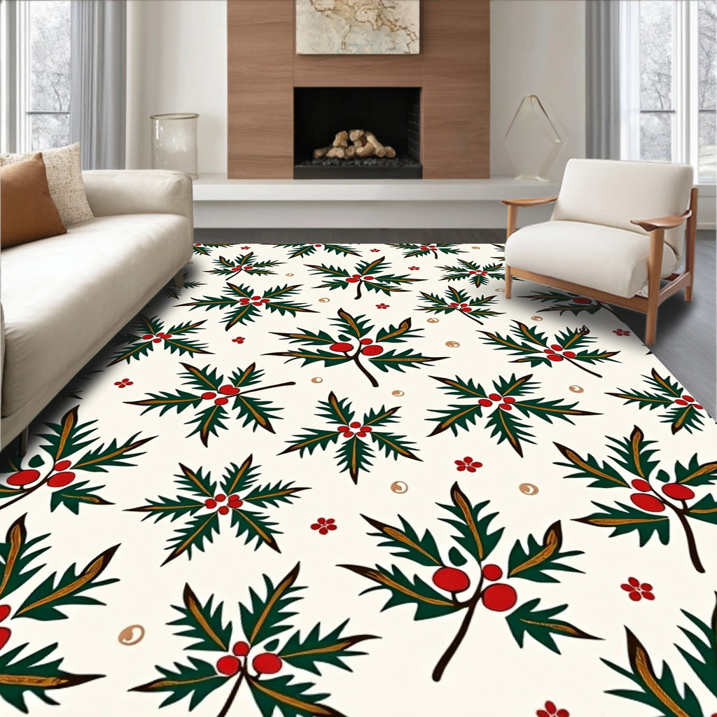 Festive Holly Berry Sprig Arrangement Rug