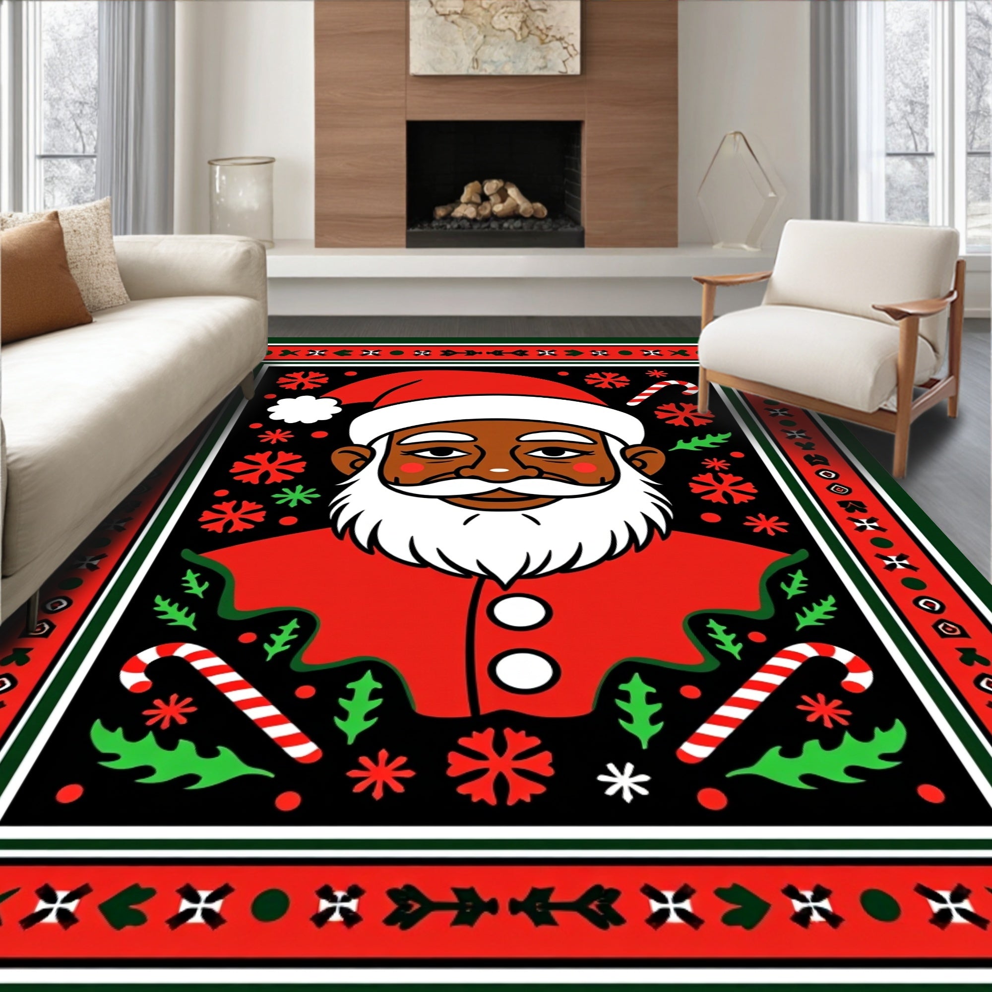 Black Santa Claus Red Festive Portrait Rug
