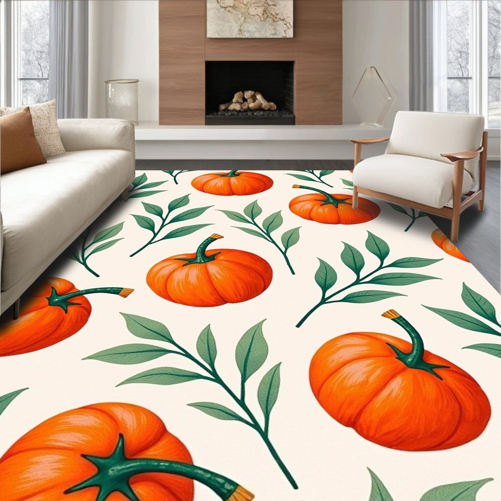 Harvest Orange Pumpkin Leaf Texture Rug
