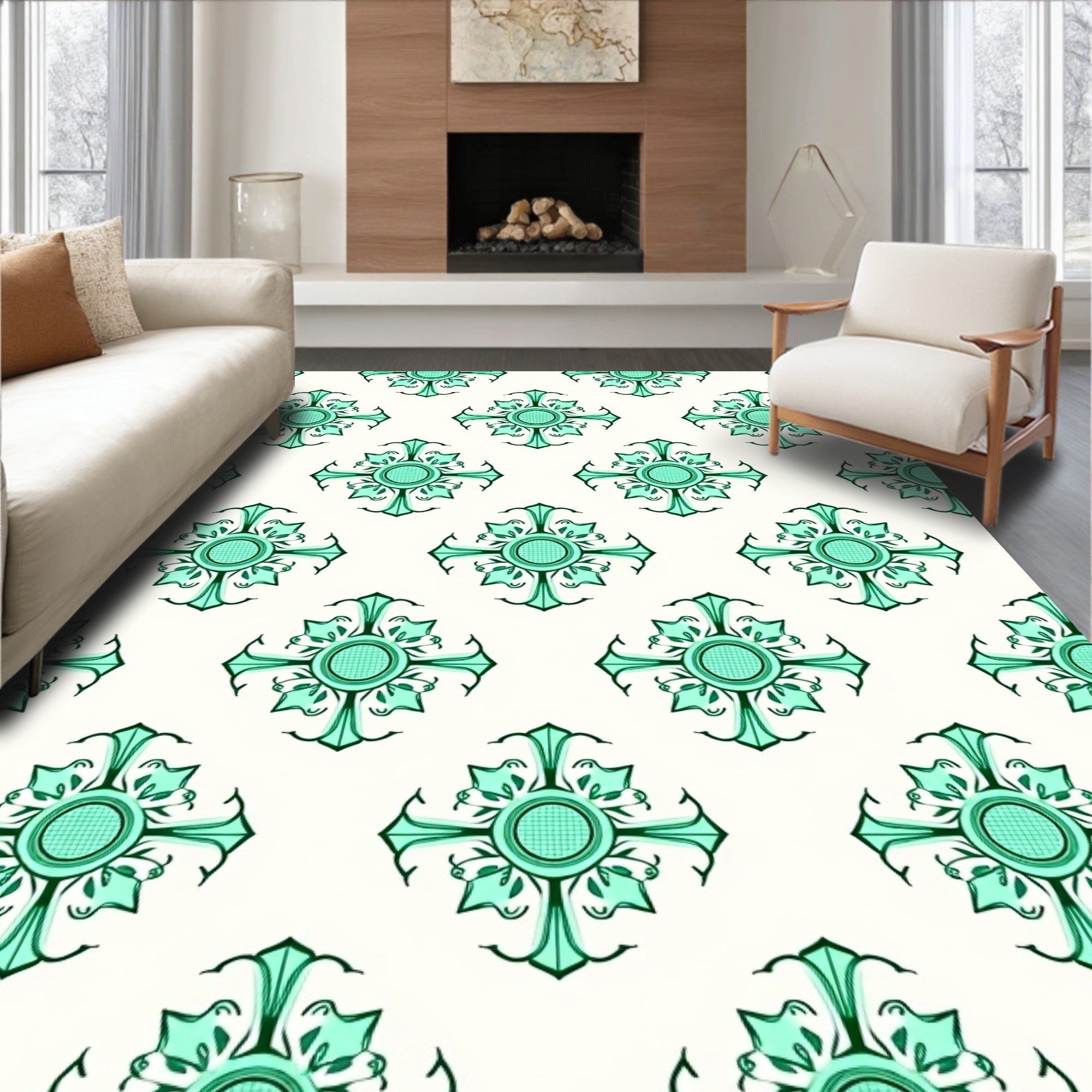 Emerald Green Ornamental medallion Rug