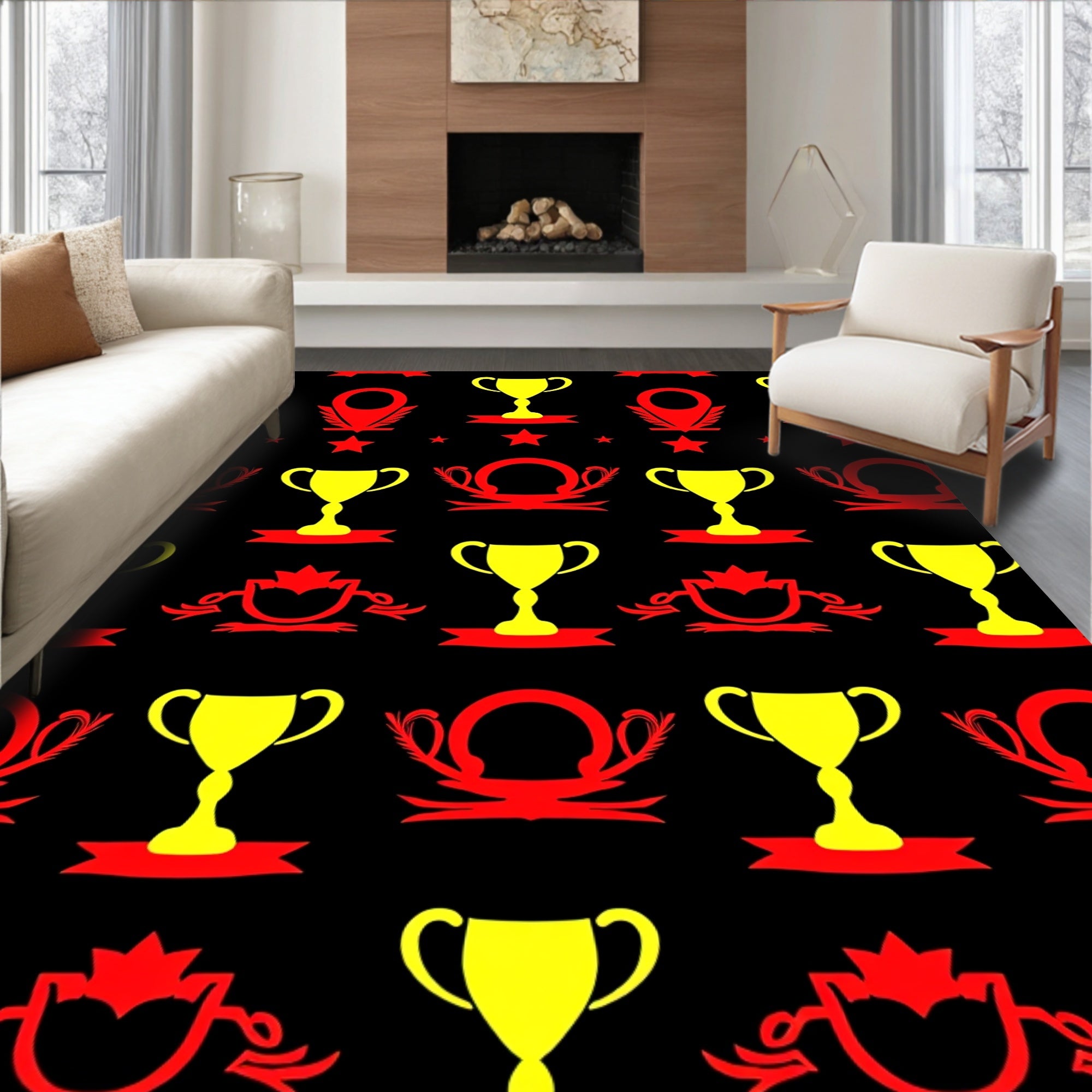 Gold Yellow Red Trophy Collage Rug