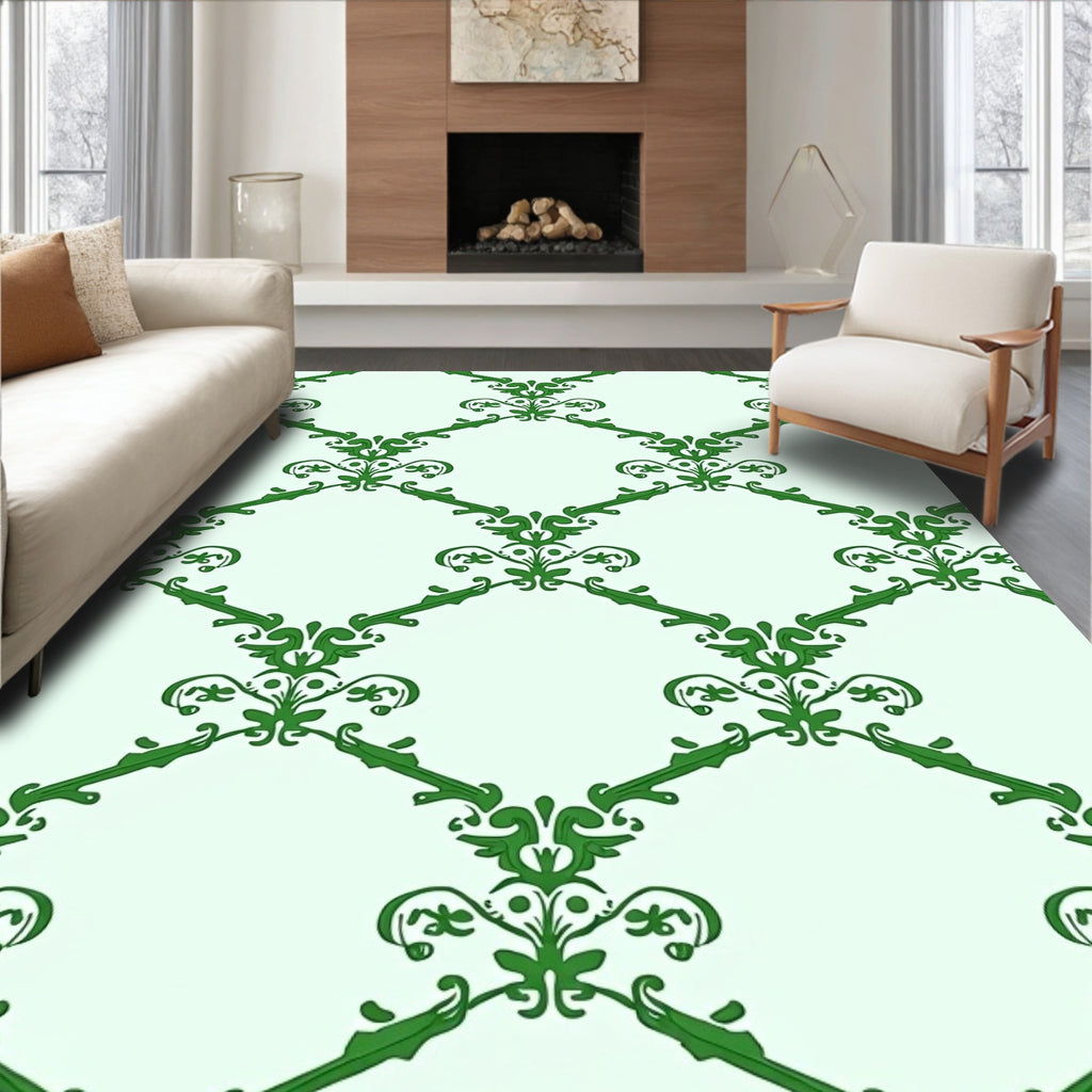 Elegant Green Scrollwork Diamond Rapport Rug
