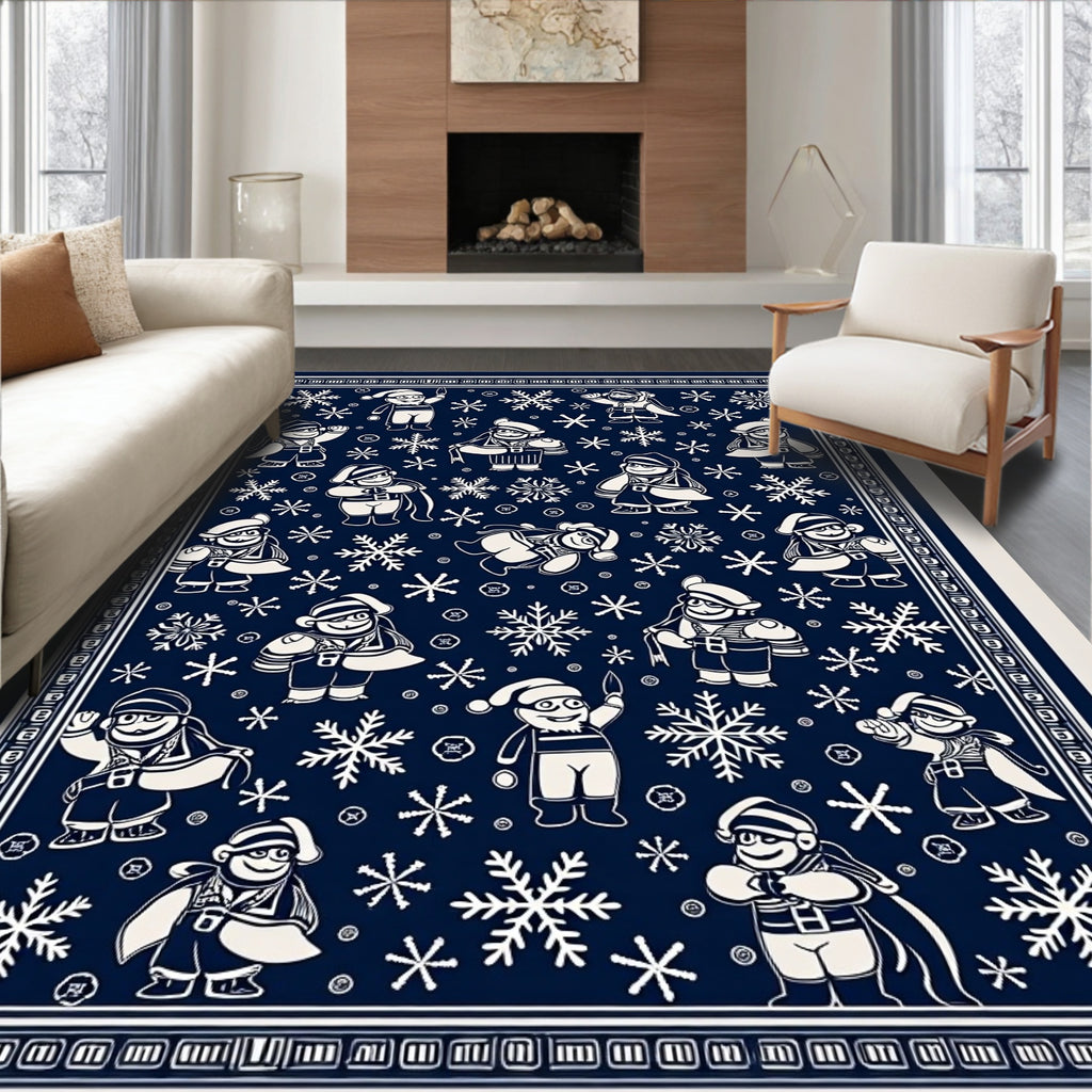 Navy Snowflakes And Merry Characters Rug