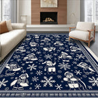 Navy Snowflakes And Merry Characters Rug