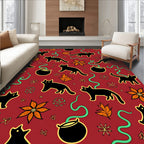 Spooky Black Cats Orange Leaves Cauldron Rug