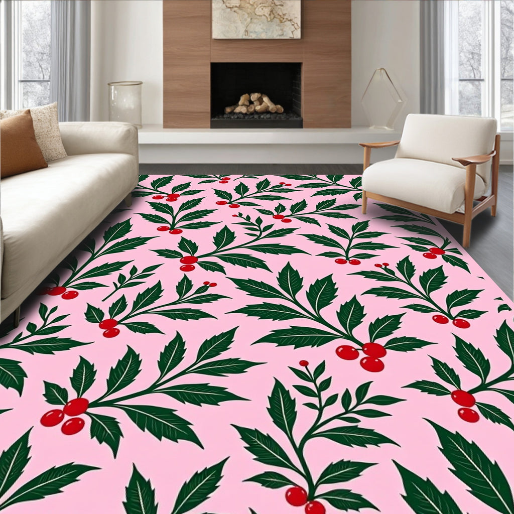 Pink Holly Berry Botanical Rug