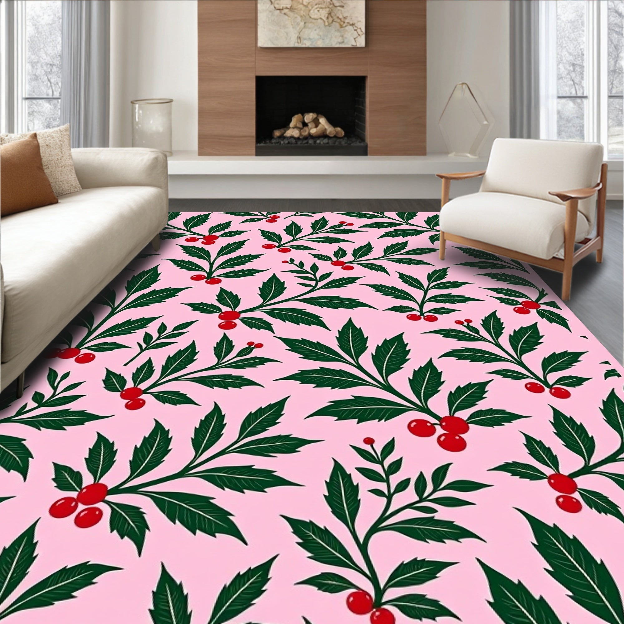 Pink Holly Berry Botanical Rug