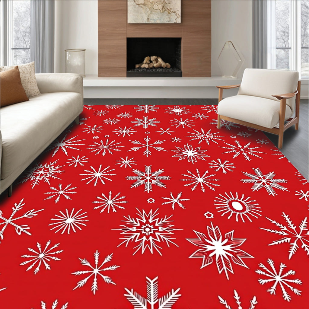 Festive White Snowflake Array Rug