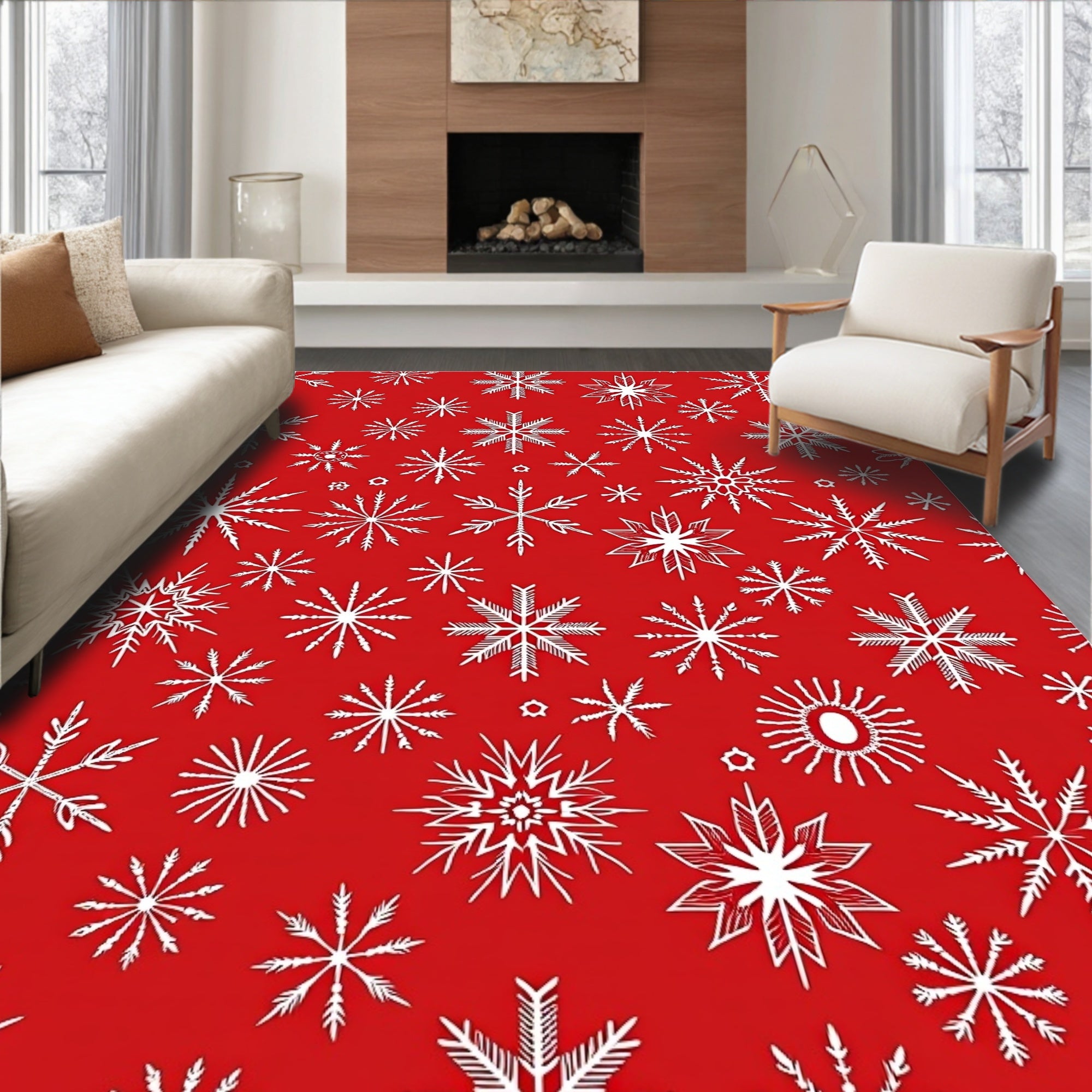 Festive White Snowflake Array Rug