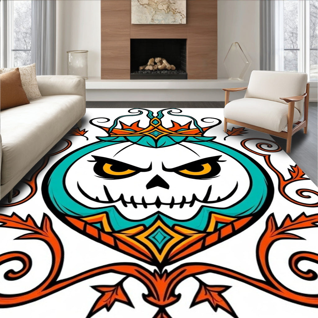 Mischievous Teal Pumpkin Crown Mandala Rug