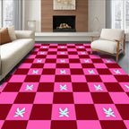 Pink Maroon Checkerboard Light Leaf Rug