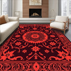 Rich Crimson Bloom Border Artwork Rug