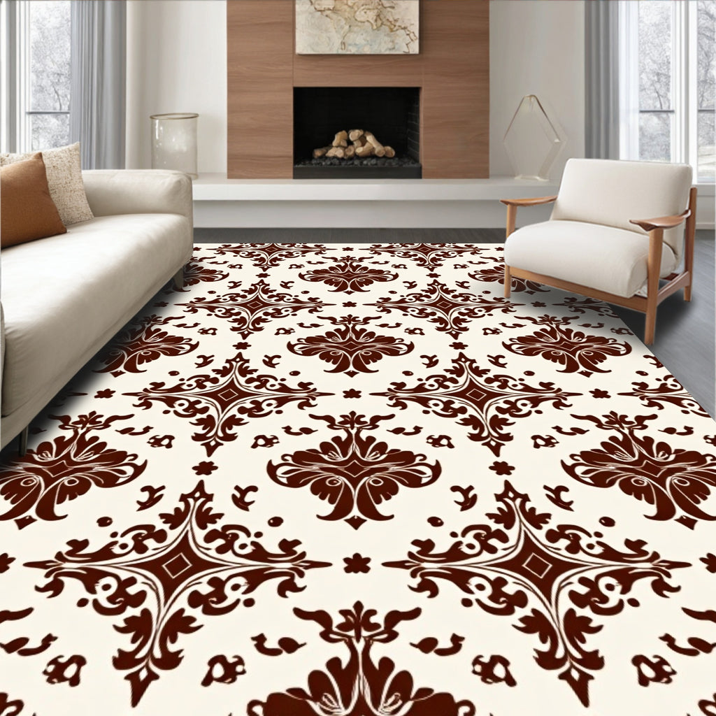 Antique Brown Floral Damask Rug