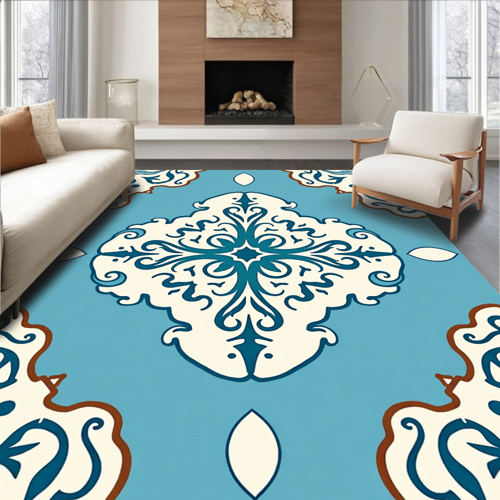 Classic Teal and Cream Medallion Rug